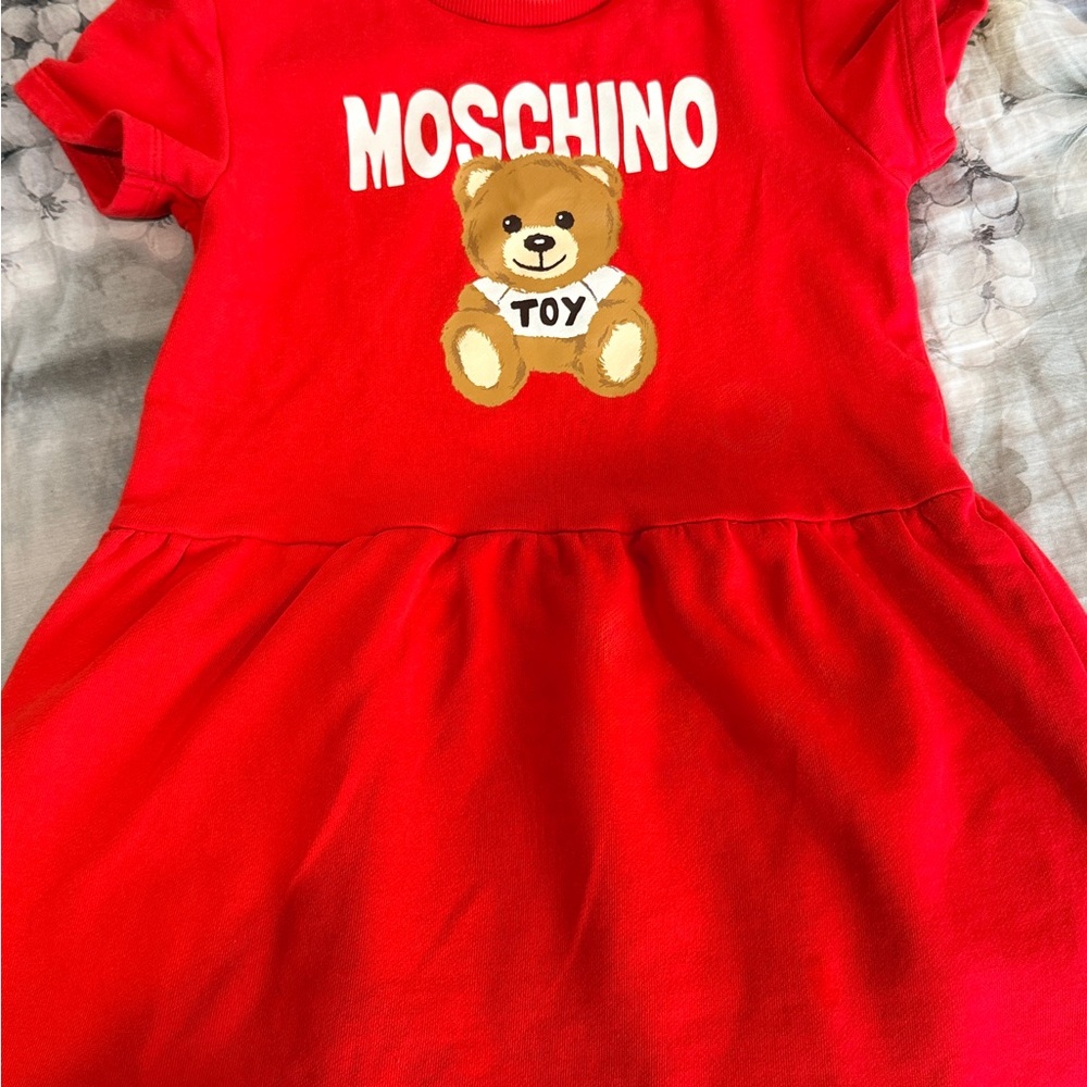 Moschino Red Teddy Bear Logo Girls Dress